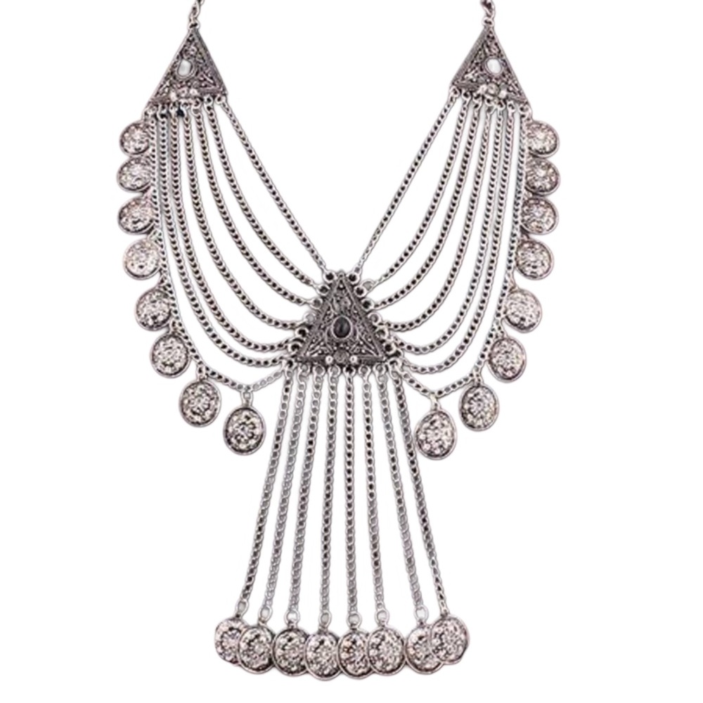 Bohemian Tribal Vintage Silver Charm Aztec Necklace Hazaragi Persian Afgahni